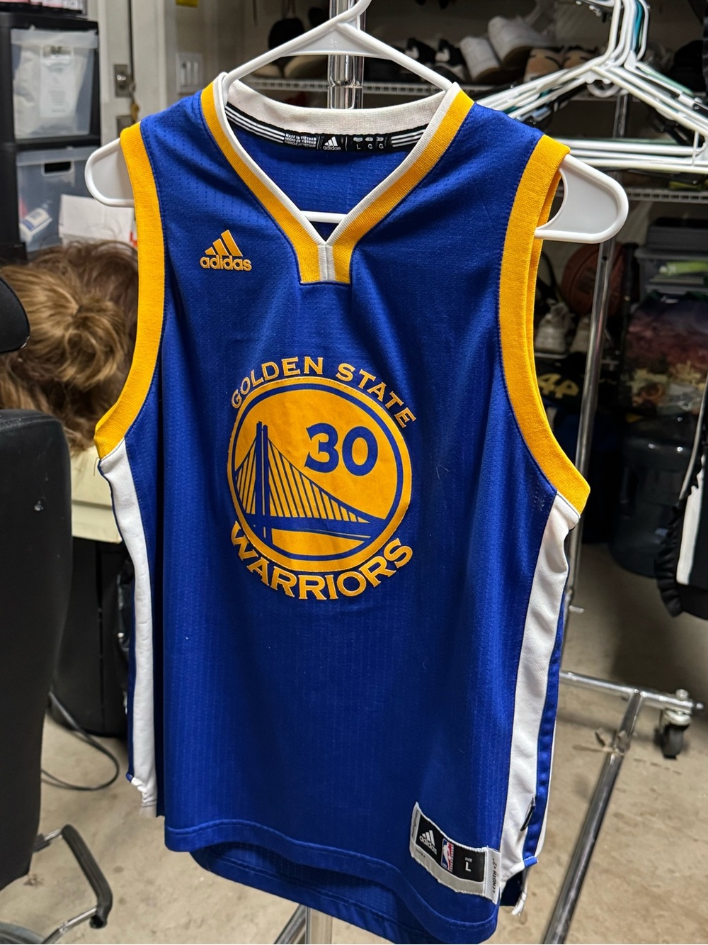 adidas Golden State Warriors Blue & Yellow Basketball Jersey - #30 LARGE YOUTH